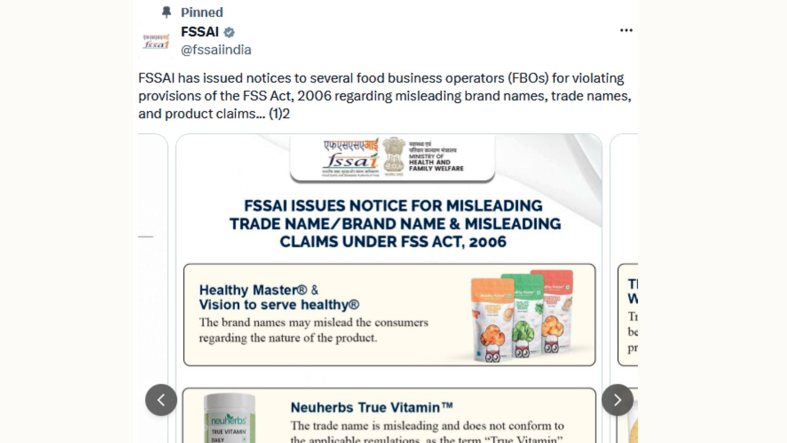 FSSAI issues notice to 8 companies for misleading labels and claims