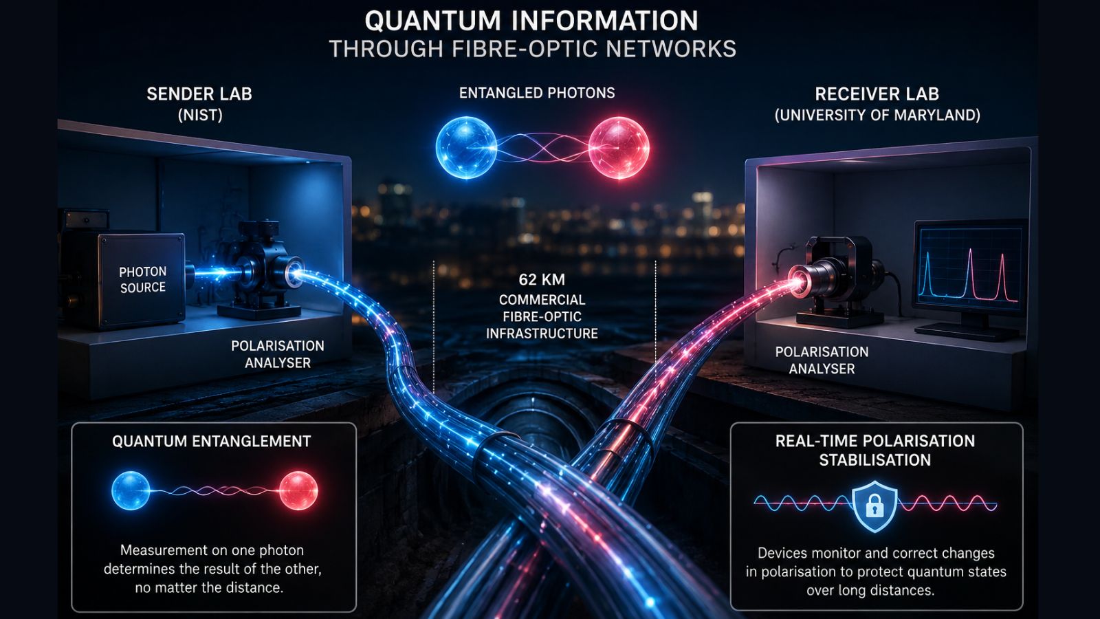 Researchers demonstrate quantum information transfer through fibre-optic networks