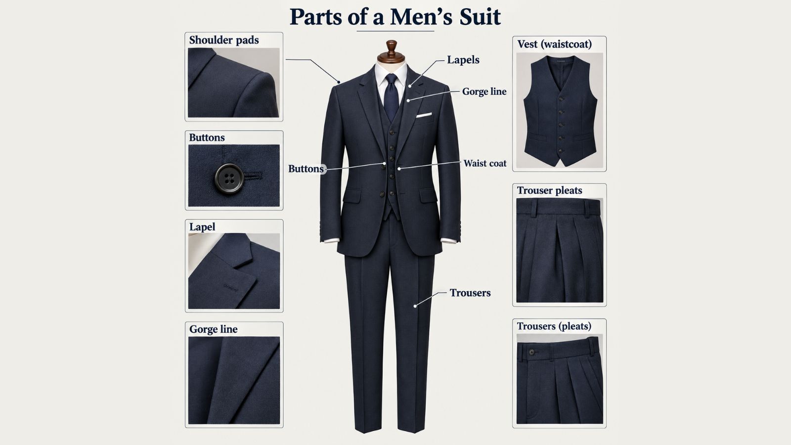 Parts of a suit. Photo: AI-generated.