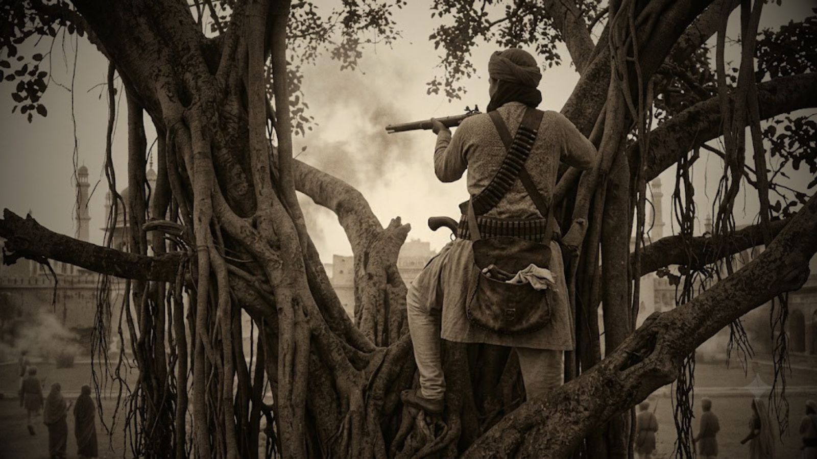 Accounts of the battle describe a mysterious shooter firing at British soldiers from a tree. AI- generated