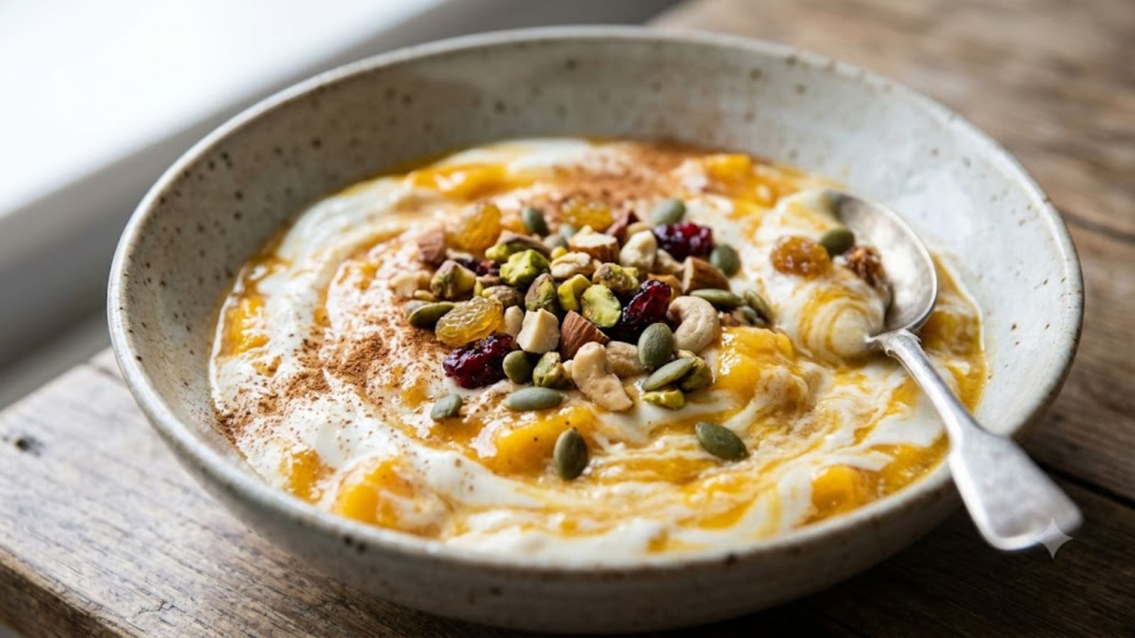 Mango yoghurt bowl. AI- generated