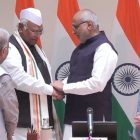 Congress president Mallikarjun Kharge takes oath as Rajya Sabha member