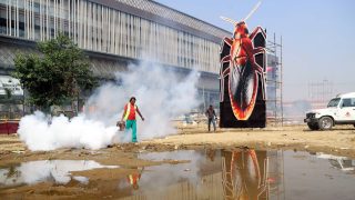 Delhi’s 30-foot cockroach effigy sparks political row as AAP files complaint