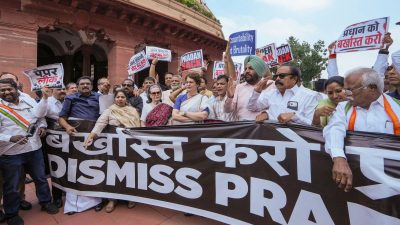 NEET paper leak case: Opposition, NDA MPs face-off outside Parliament